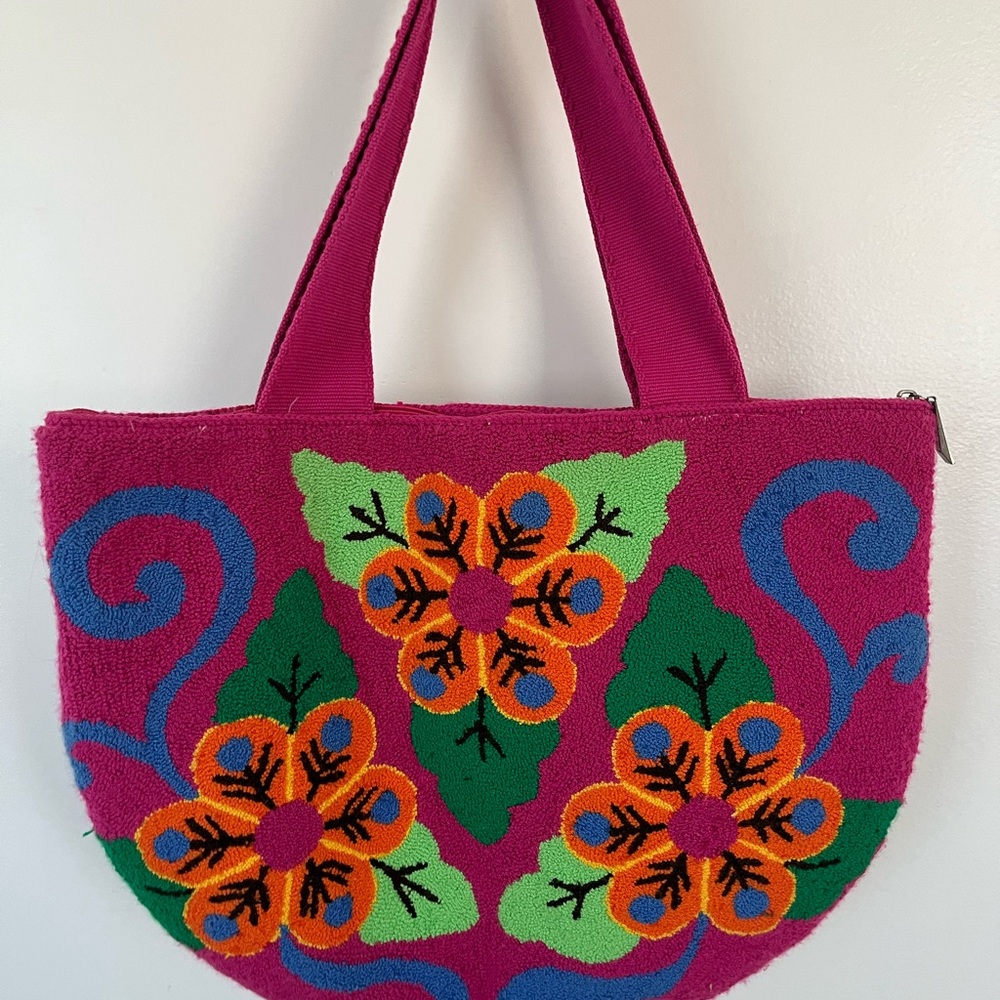 Floral Embroidered Pink Tote Bag by Casa Chiqui - Picture 5 of 11
